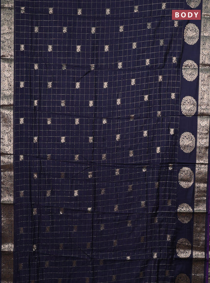 Semi chanderi saree navy blue and violet with allover zari checks & butta and zari woven butta border