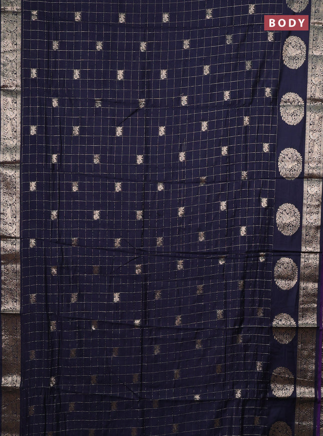 Semi chanderi saree navy blue and violet with allover zari checks & butta and zari woven butta border