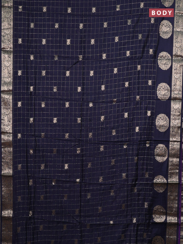 Semi chanderi saree navy blue and violet with allover zari checks & butta and zari woven butta border