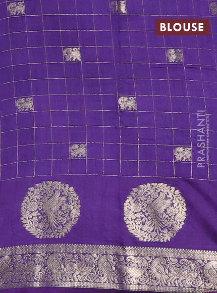 Semi chanderi saree navy blue and violet with allover zari checks & butta and zari woven butta border