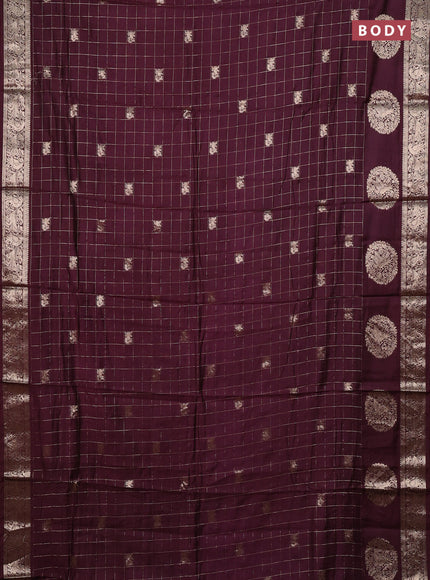 Semi chanderi saree deep wine and rust shade with allover zari checks & butta and zari woven butta border