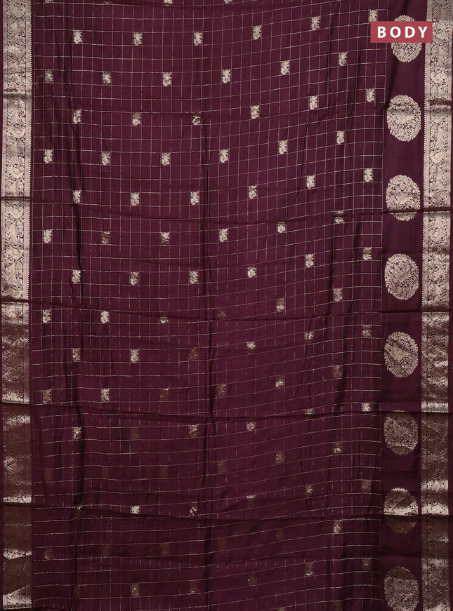 Semi chanderi saree deep wine and rust shade with allover zari checks & butta and zari woven butta border