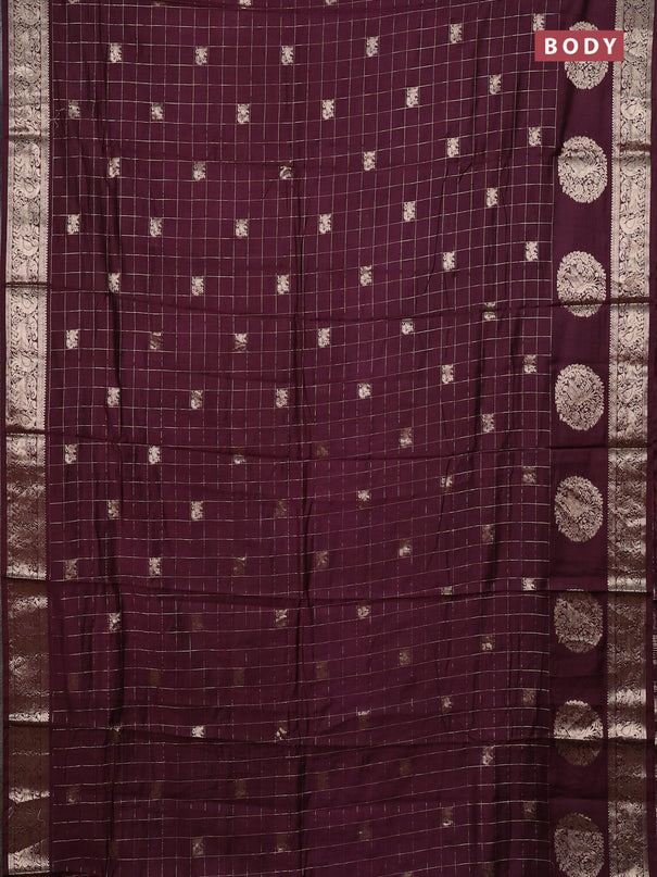Semi chanderi saree deep wine and rust shade with allover zari checks & butta and zari woven butta border