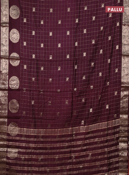 Semi chanderi saree deep wine and rust shade with allover zari checks & butta and zari woven butta border