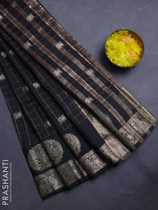 Semi chanderi saree black and maroon with allover zari checks & butta and zari woven butta border
