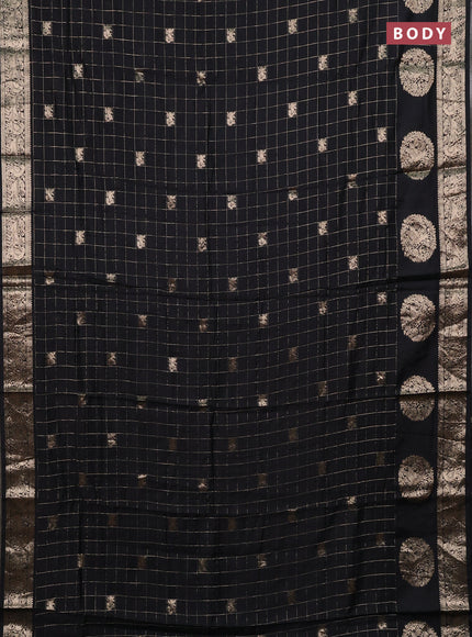 Semi chanderi saree black and maroon with allover zari checks & butta and zari woven butta border