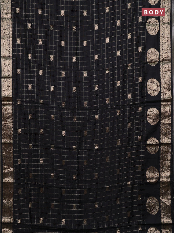Semi chanderi saree black and maroon with allover zari checks & butta and zari woven butta border