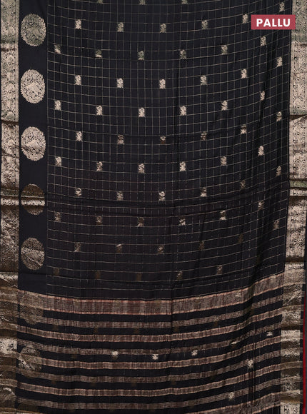 Semi chanderi saree black and maroon with allover zari checks & butta and zari woven butta border