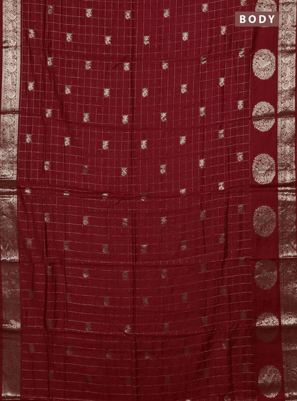Semi chanderi saree red and green with allover zari checks & butta and zari woven butta border