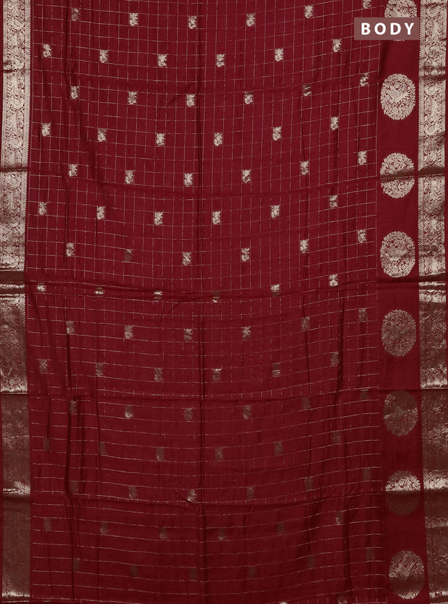 Semi chanderi saree red and green with allover zari checks & butta and zari woven butta border