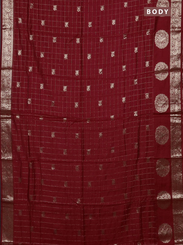 Semi chanderi saree red and green with allover zari checks & butta and zari woven butta border