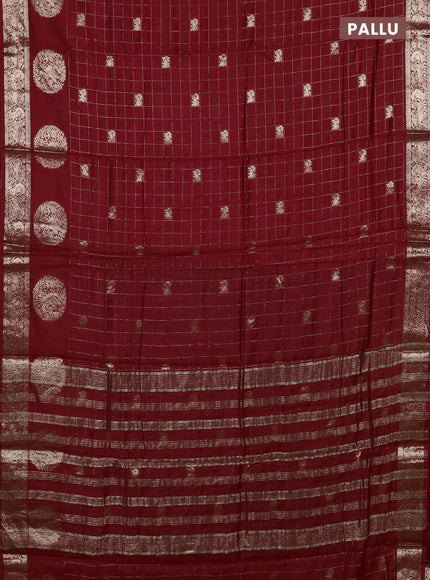 Semi chanderi saree red and green with allover zari checks & butta and zari woven butta border