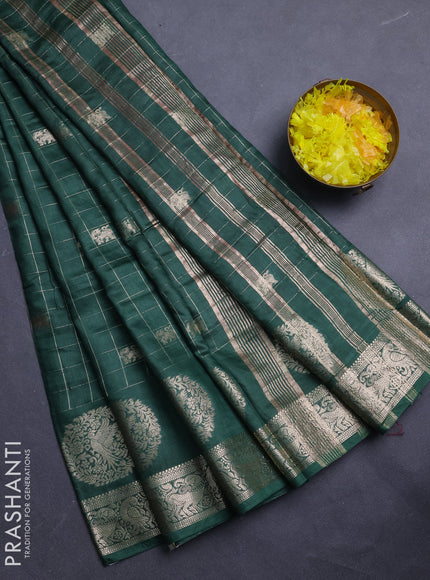 Semi chanderi saree green and light pink with allover zari checks & butta and zari woven butta border