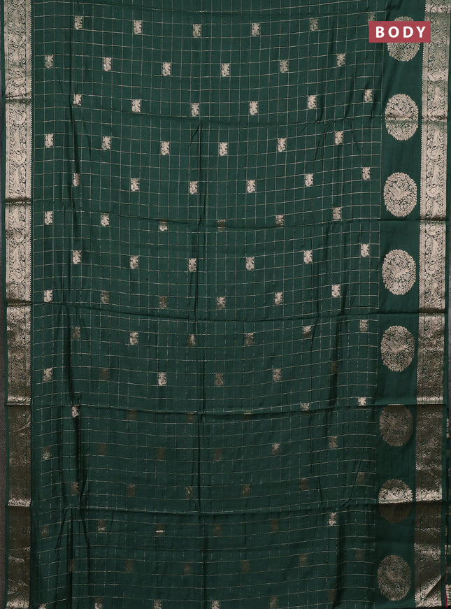 Semi chanderi saree green and light pink with allover zari checks & butta and zari woven butta border