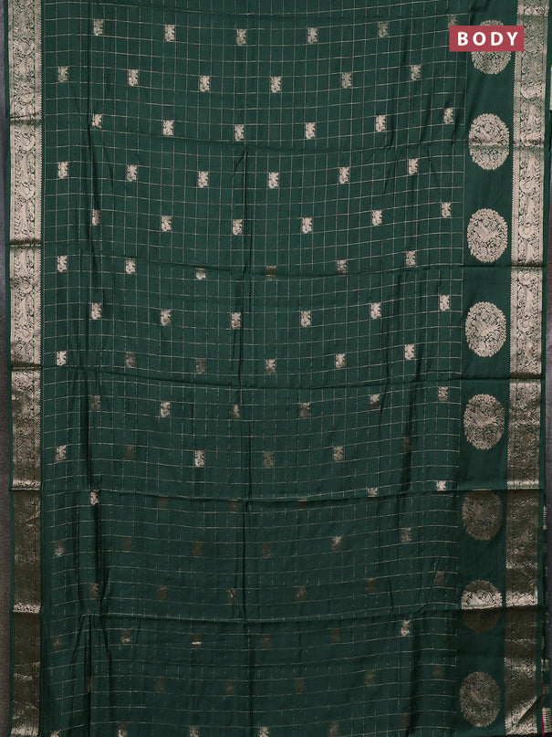 Semi chanderi saree green and light pink with allover zari checks & butta and zari woven butta border