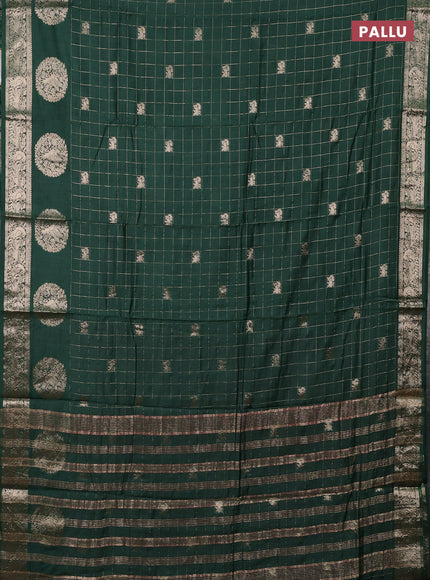 Semi chanderi saree green and light pink with allover zari checks & butta and zari woven butta border