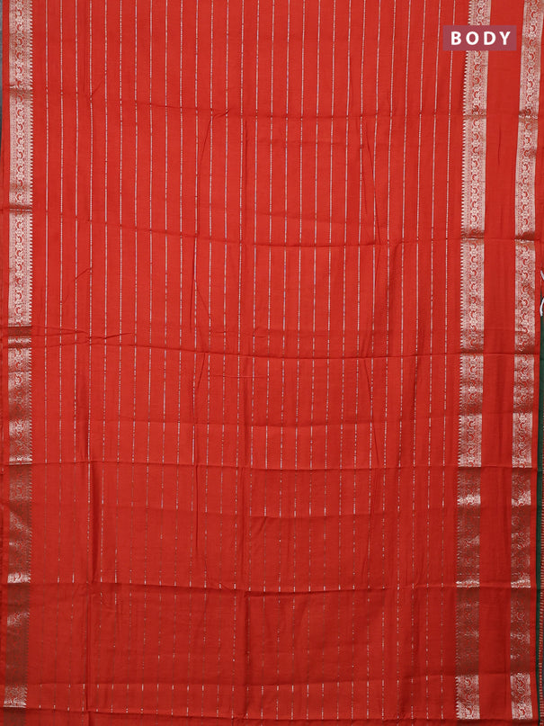 Semi chanderi saree rust shade and green with allover zari weaves and rettapet zari woven border