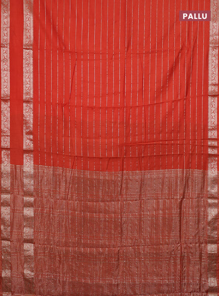 Semi chanderi saree rust shade and green with allover zari weaves and rettapet zari woven border