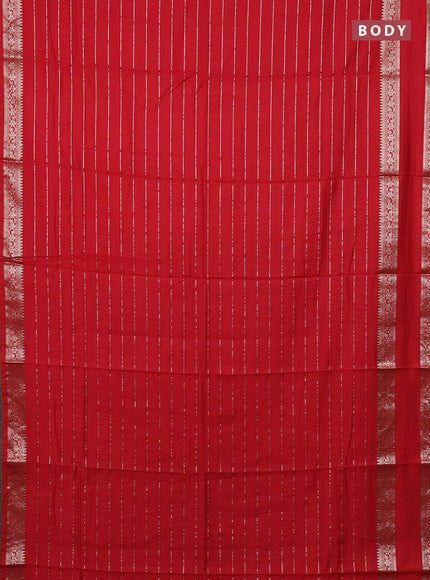 Semi chanderi saree red and violet with allover zari weaves and rettapet zari woven border