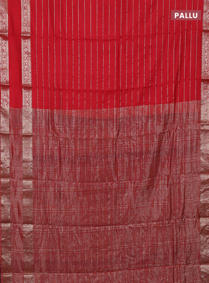 Semi chanderi saree red and violet with allover zari weaves and rettapet zari woven border