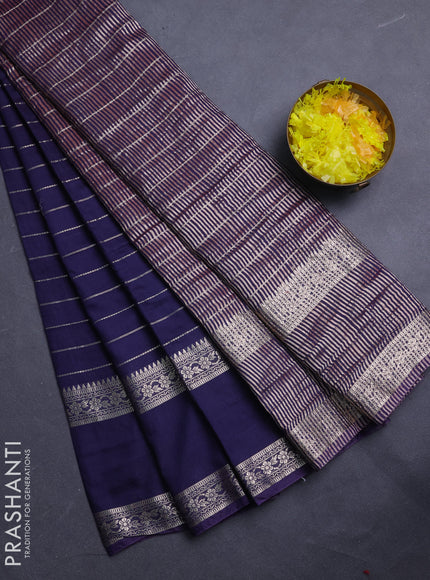 Semi chanderi saree navy blue and red with allover zari weaves and rettapet zari woven border