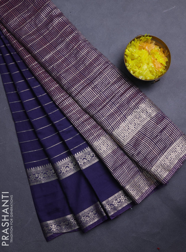 Semi chanderi saree navy blue and red with allover zari weaves and rettapet zari woven border