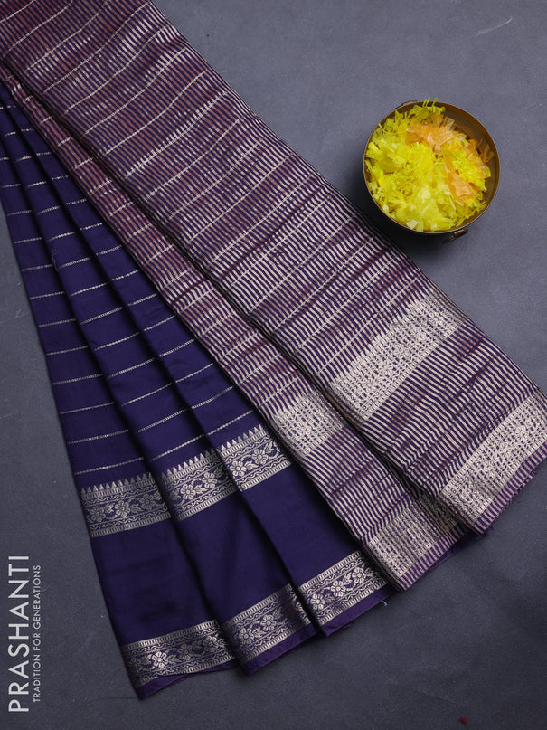 Semi chanderi saree navy blue and red with allover zari weaves and rettapet zari woven border