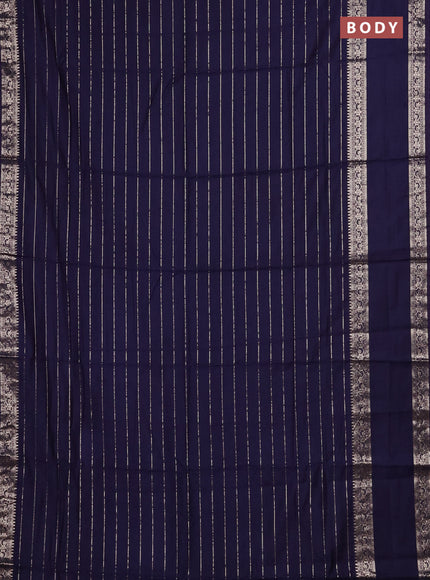 Semi chanderi saree navy blue and red with allover zari weaves and rettapet zari woven border