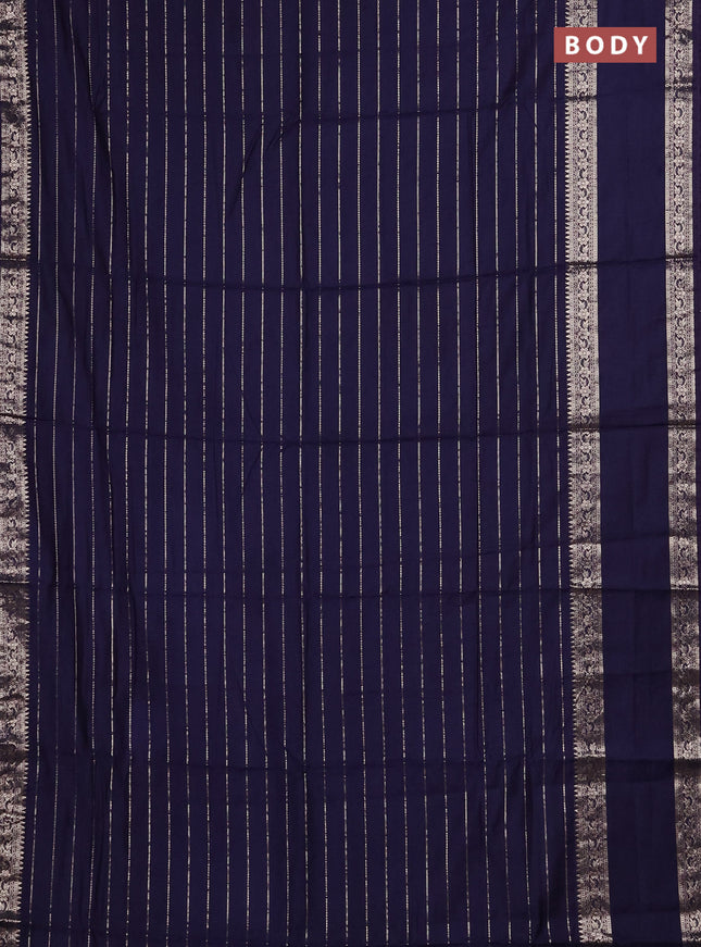 Semi chanderi saree navy blue and red with allover zari weaves and rettapet zari woven border