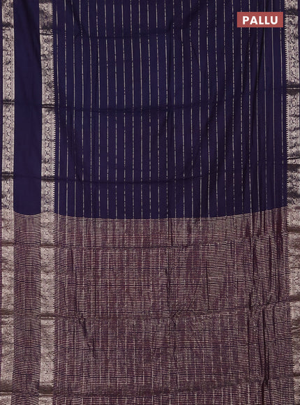 Semi chanderi saree navy blue and red with allover zari weaves and rettapet zari woven border