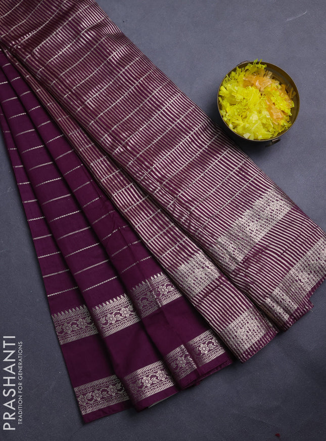 Semi chanderi saree wine shade and rust shade with allover zari weaves and rettapet zari woven border