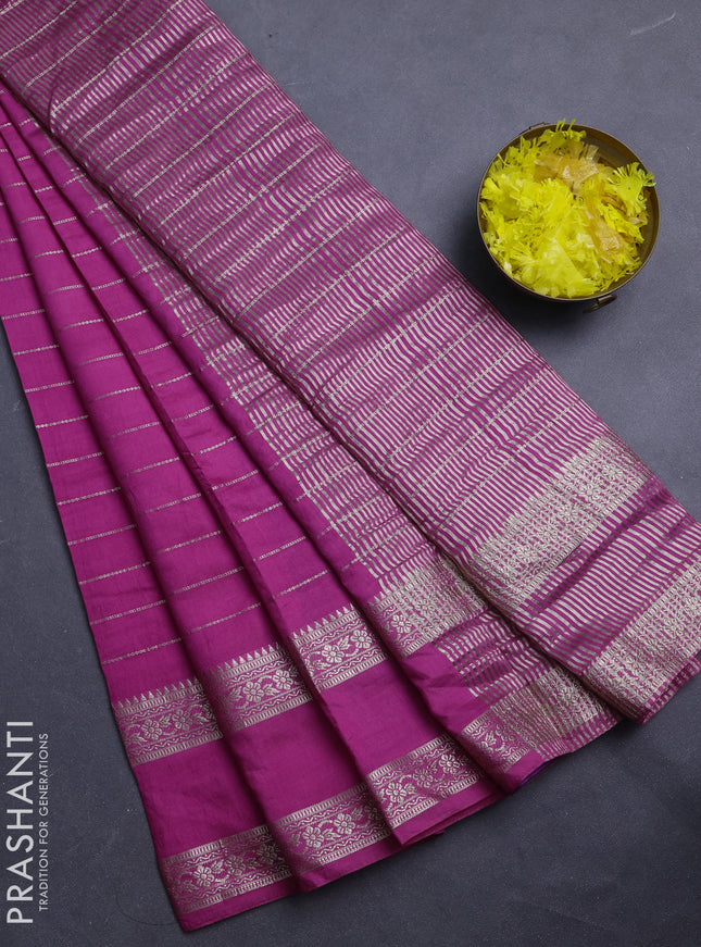 Semi chanderi saree pink and violet with allover zari weaves and rettapet zari woven border