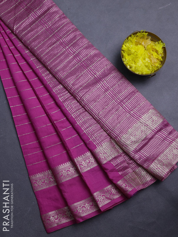 Semi chanderi saree pink and violet with allover zari weaves and rettapet zari woven border