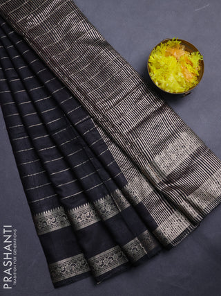 Semi chanderi saree black and maroon with allover zari weaves and rettapet zari woven border
