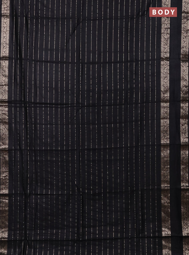Semi chanderi saree black and maroon with allover zari weaves and rettapet zari woven border