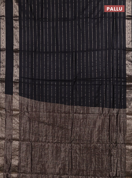 Semi chanderi saree black and maroon with allover zari weaves and rettapet zari woven border
