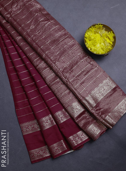 Semi chanderi saree maroon and black with allover zari weaves and rettapet zari woven border
