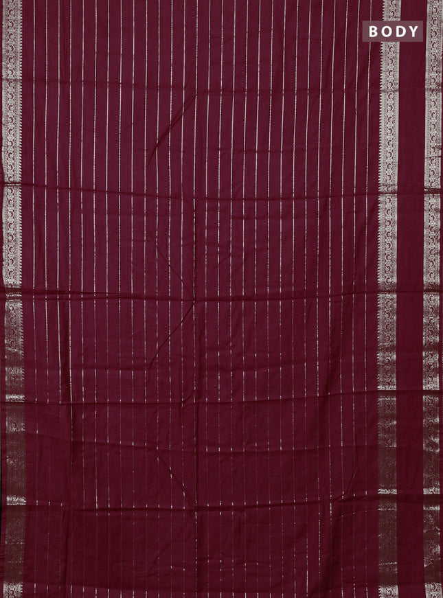 Semi chanderi saree maroon and black with allover zari weaves and rettapet zari woven border