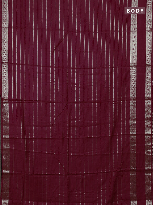 Semi chanderi saree maroon and black with allover zari weaves and rettapet zari woven border