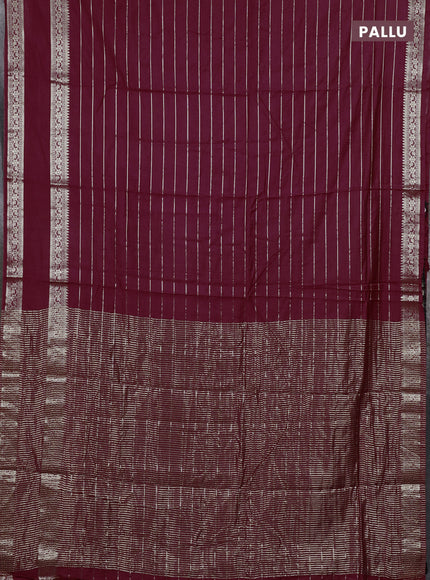 Semi chanderi saree maroon and black with allover zari weaves and rettapet zari woven border