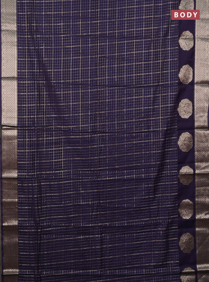 Semi chanderi saree navy blue and pink with allover zari checked pattern and zari woven butta border
