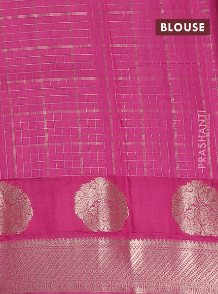 Semi chanderi saree navy blue and pink with allover zari checked pattern and zari woven butta border