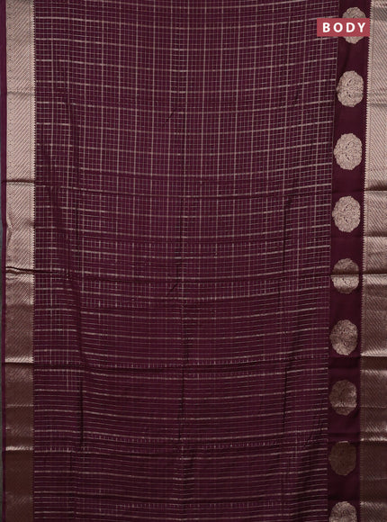Semi chanderi saree deep wine shade and rust shade with allover zari checked pattern and zari woven butta border