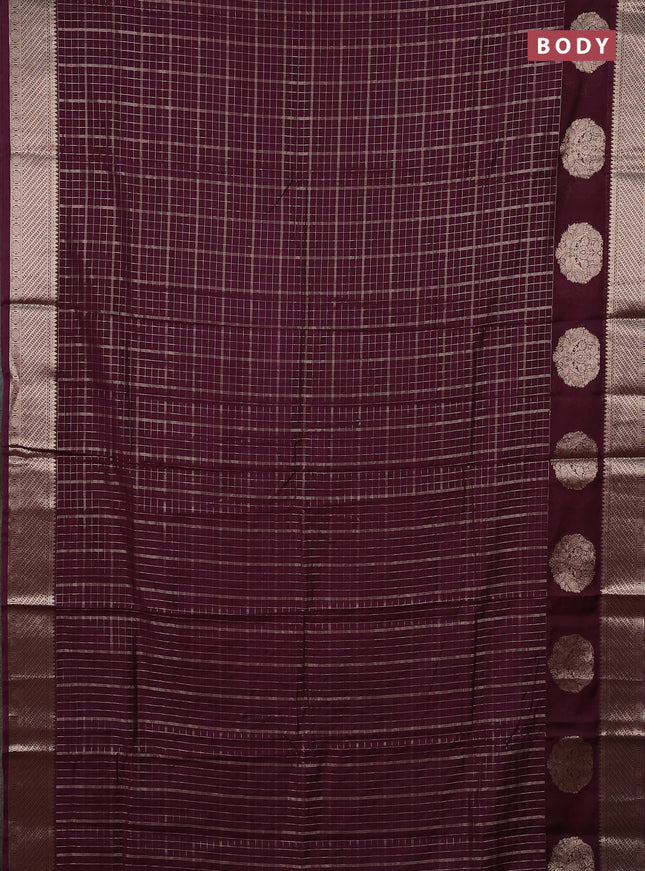 Semi chanderi saree deep wine shade and rust shade with allover zari checked pattern and zari woven butta border