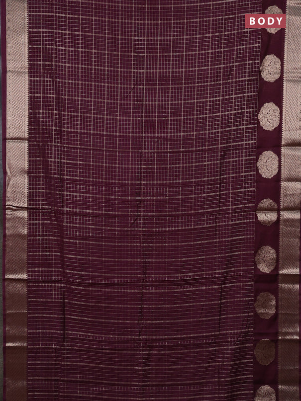 Semi chanderi saree deep wine shade and rust shade with allover zari checked pattern and zari woven butta border