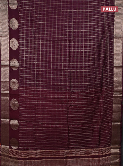 Semi chanderi saree deep wine shade and rust shade with allover zari checked pattern and zari woven butta border