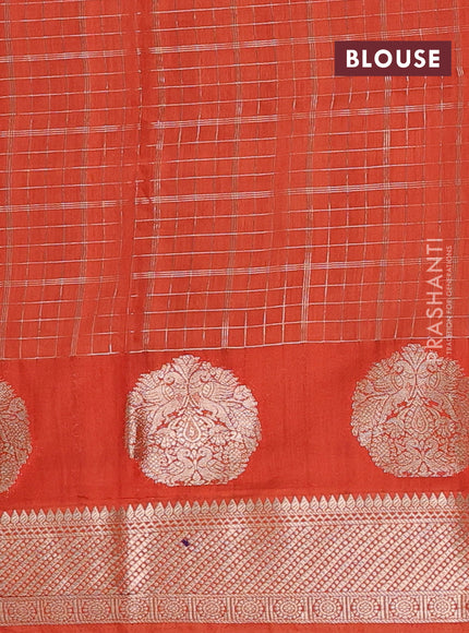 Semi chanderi saree deep wine shade and rust shade with allover zari checked pattern and zari woven butta border