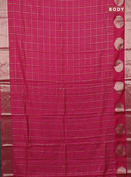 Semi chanderi saree mauve pink and violet with allover zari checked pattern and zari woven butta border