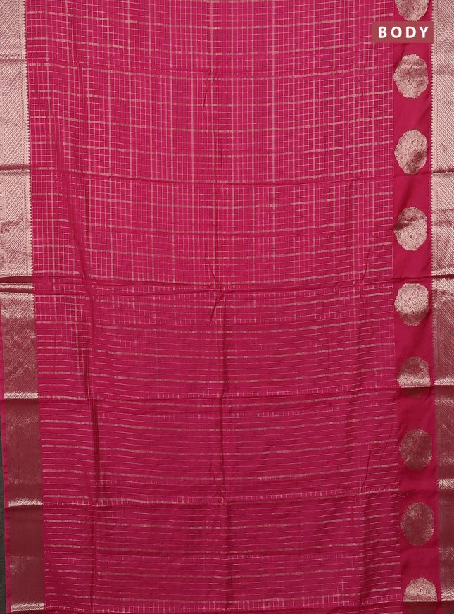 Semi chanderi saree mauve pink and violet with allover zari checked pattern and zari woven butta border