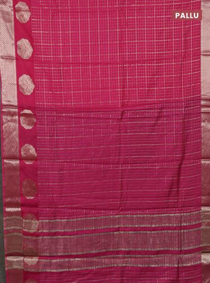 Semi chanderi saree mauve pink and violet with allover zari checked pattern and zari woven butta border